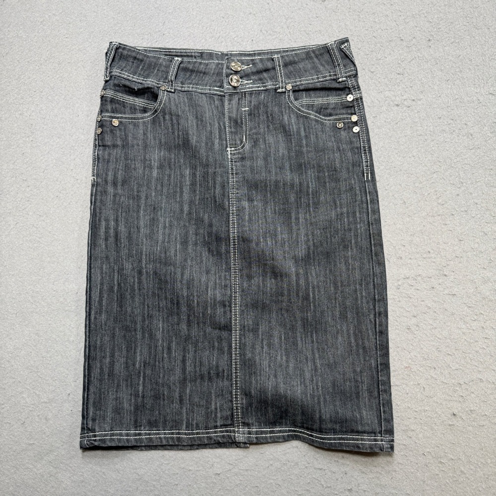 Pierro 2 Denim Skirt Women's 2 Dark Gray Faded Contrast Stitch Streetwear Casual